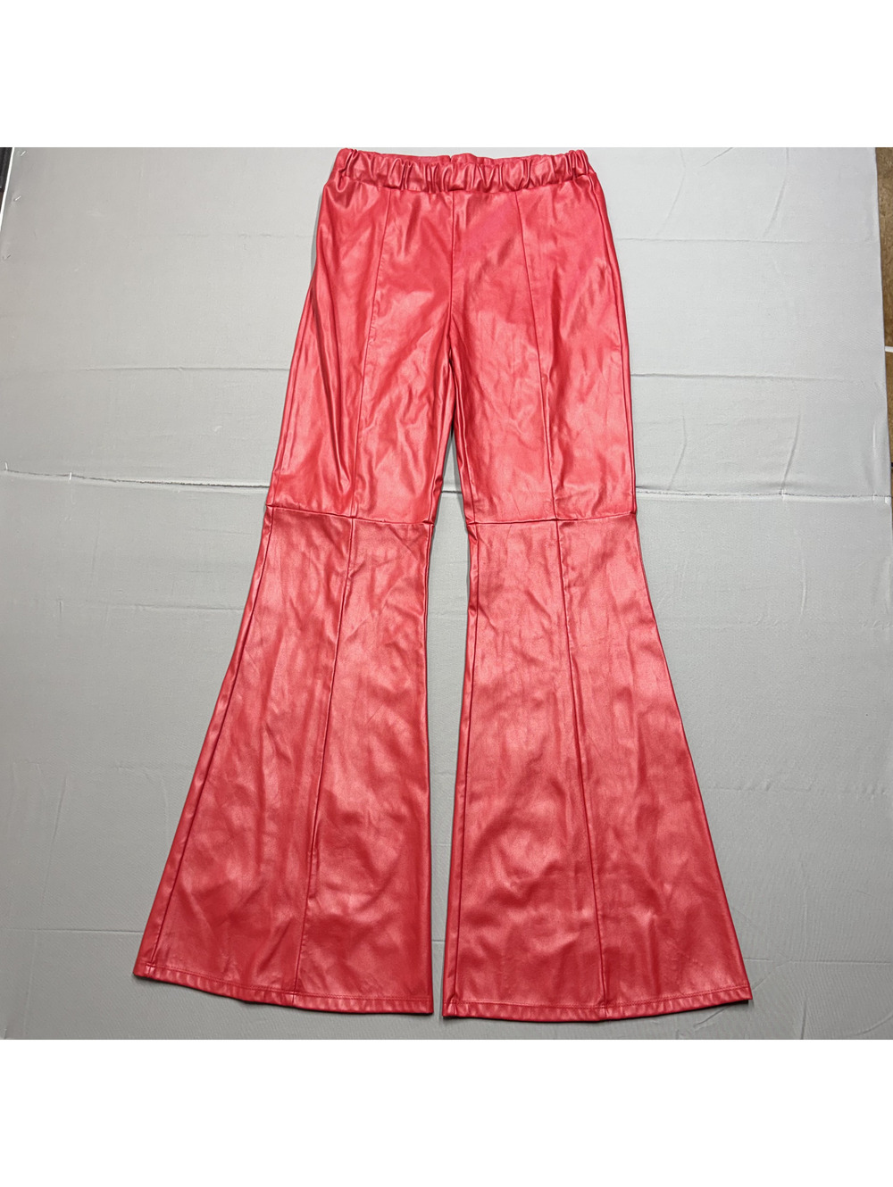Win Win Womens Faux Leather Flare Pants Bell Bottoms Size M Red Gameday Retro